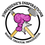 Poodle with pink hair. Crossed pencil and hammer behind the poodle.